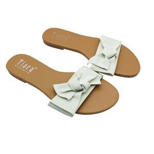 Tiara Womens Slide Sandals Faux Leather Bow Ivory Size 7.5